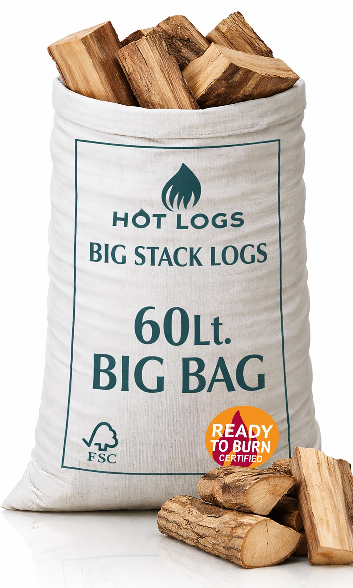 60L HARDWOOD LOGS Hotlogs Big White Bumper Bag Premium Kiln-Dried Wood – (60 Lit
