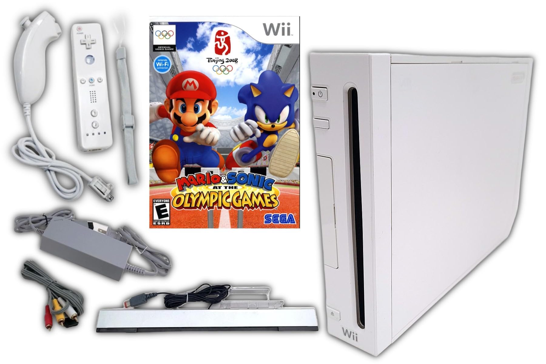 Wii Nintendo Console Bundle + Mario & Sonic Olympic Games Game Disc | White RVL-