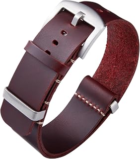 BINLUN Leather Watch Straps Crazy Horse Oiled Leather Watch Bands 18mm 19mm 20mm 21mm 22mm 24mm Replacement One-Piece Watchbands for Men and Women Silver & Black Buckle