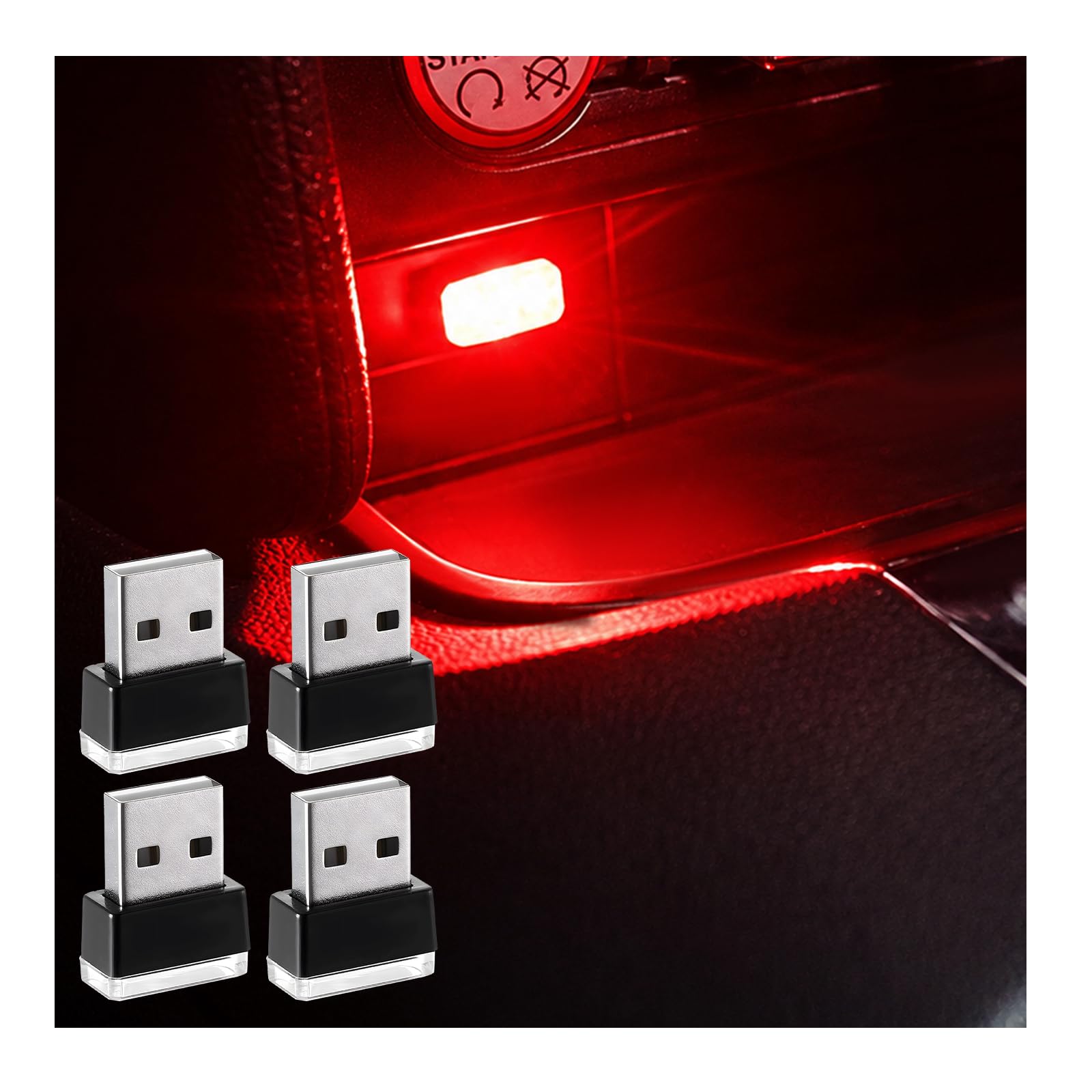 Augeny 4 PCS USB LED Car Interior Atmosphere Lamp, Plug-in USB Decor Night Light