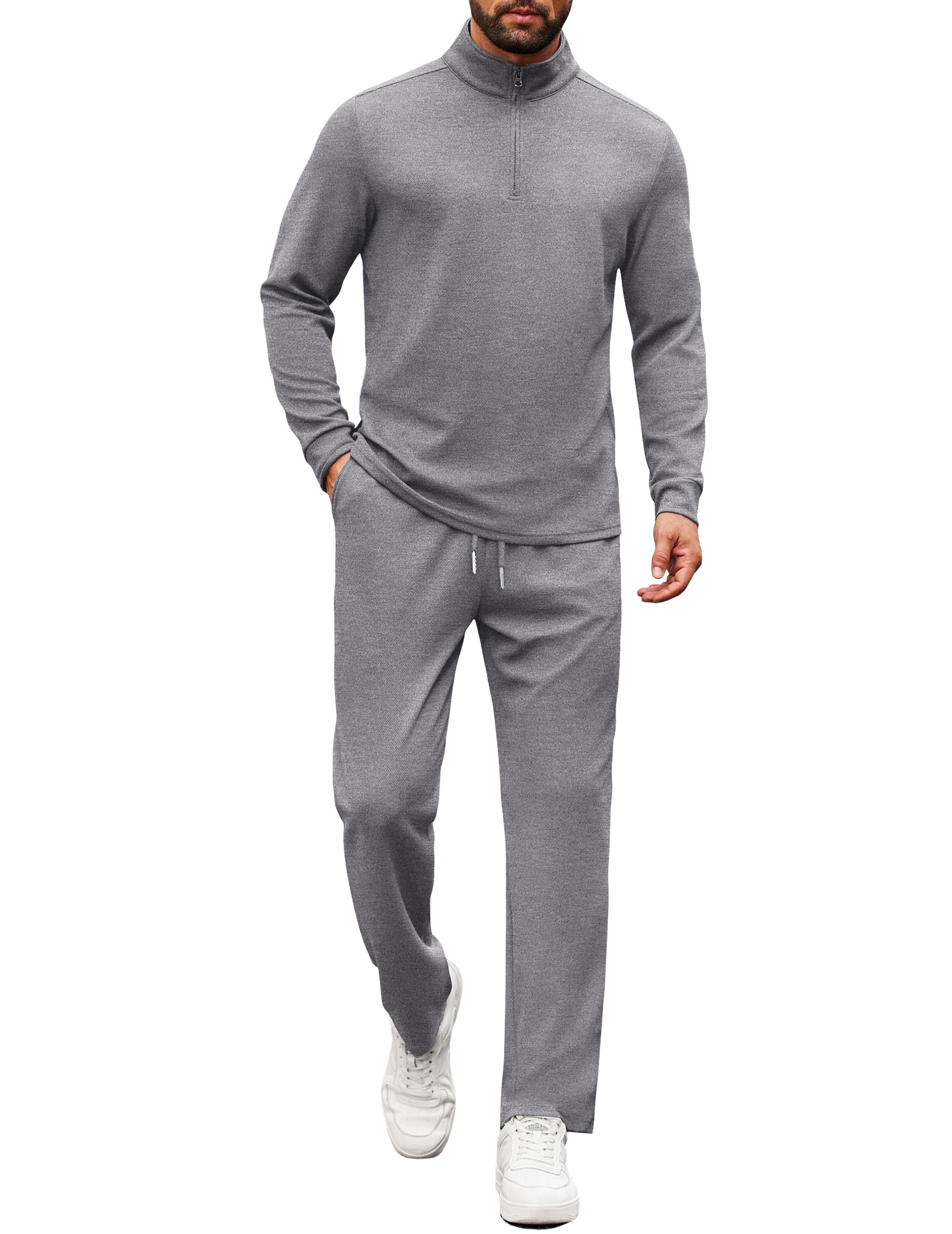 COOFANDY Mens Tracksuit 2 Piece Casual Athletic Tracksuit Quarter Zip Pullover L