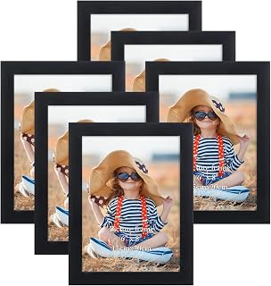 EXYGLO Black 8x6 Photo Frame Set of 6, Display 6x8 Inch Picture for Wall Hanging or Table Top Standing