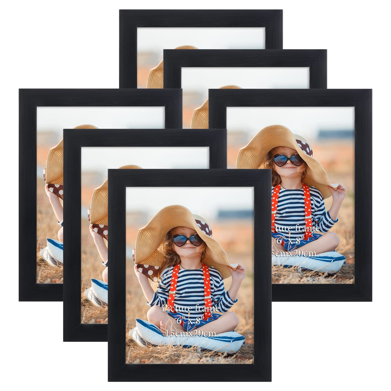 EXYGLO Black 8x6 Photo Frame Set of 6, Display 6x8 Inch Picture for Wall Hanging