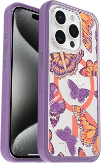 Cover per Apple iPhone 15 Pro OtterBox Symmetry Clear MagSafe, resistente a shock e cadute fino; sottile, testata 3x norme MIL-STD 810G, Butterfly Flutter