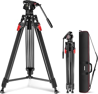 NEEWER 76.6 inches (192 cm) Video Tripod, Camera Tripod, Fluid Head Mount, Dual Mode QR Plate Included, One-Step Quick Lock, Damping Adjustable, Aluminum, Load Capacity, DSLR Tripod, Tripod Stand