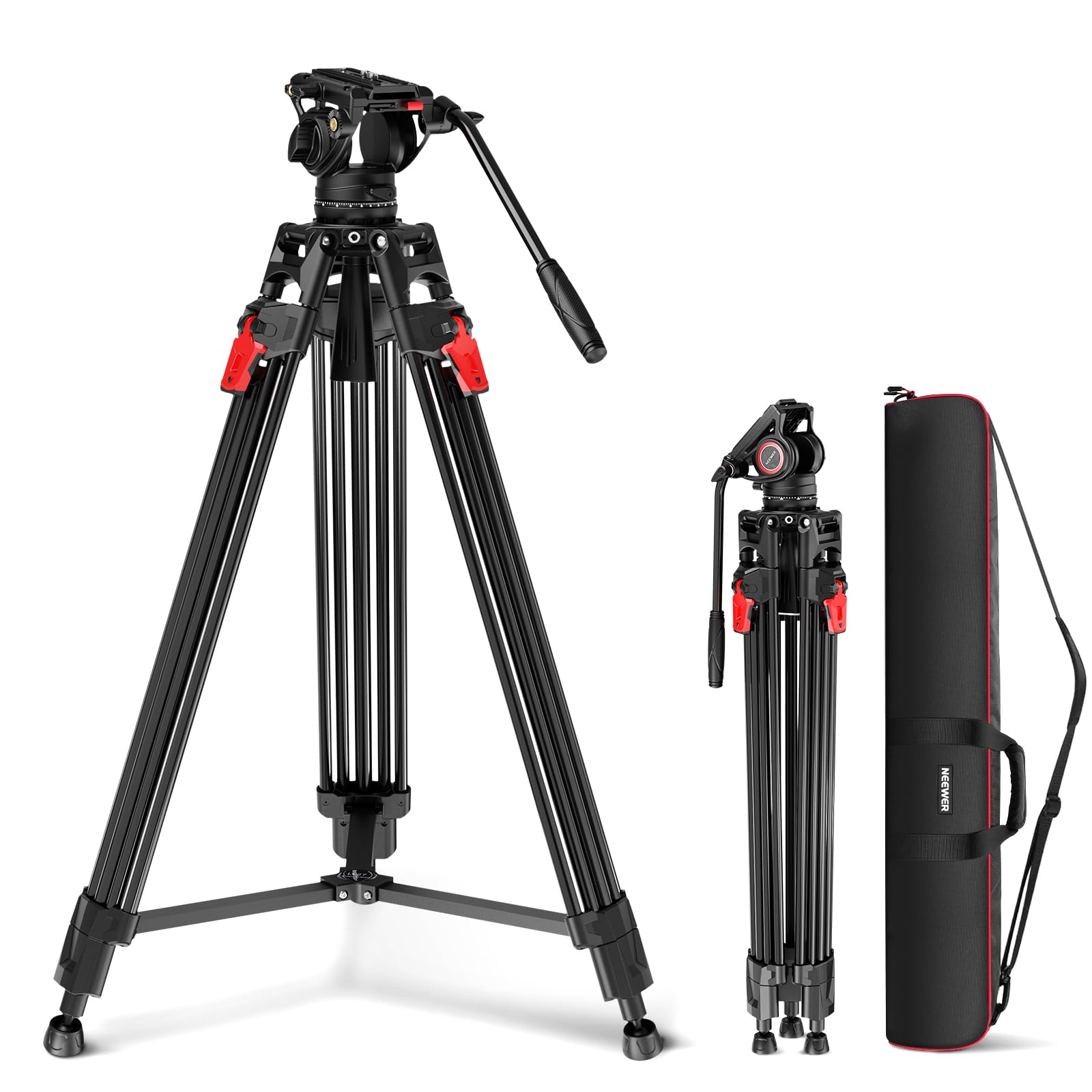 NEEWER 76.6 inches (192 cm) Video Tripod, Camera Tripod, Fluid Head Mount, Dual 