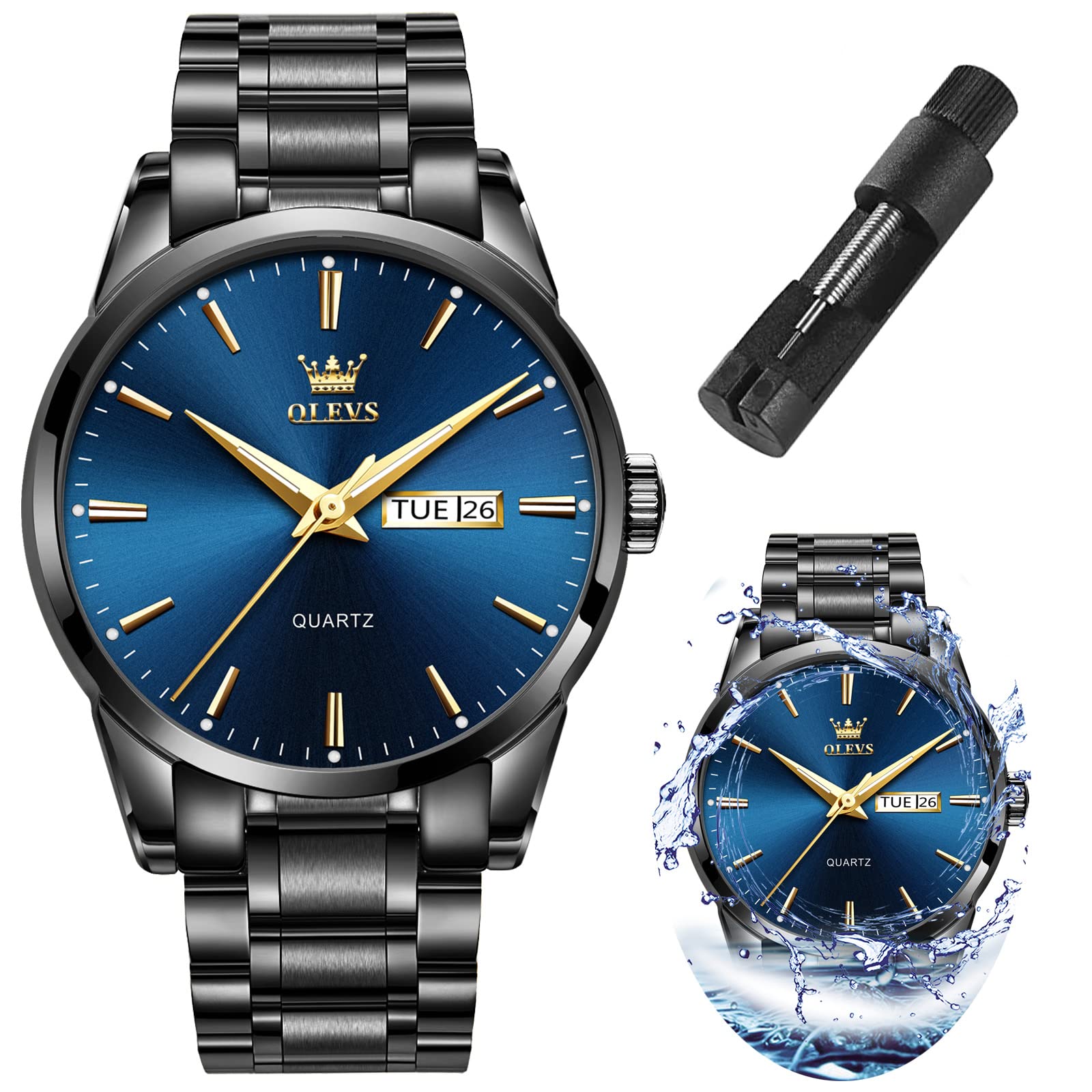OLEVS - Orologi da uomo in acciaio INOX impermeabile, alla moda, casual, con luc