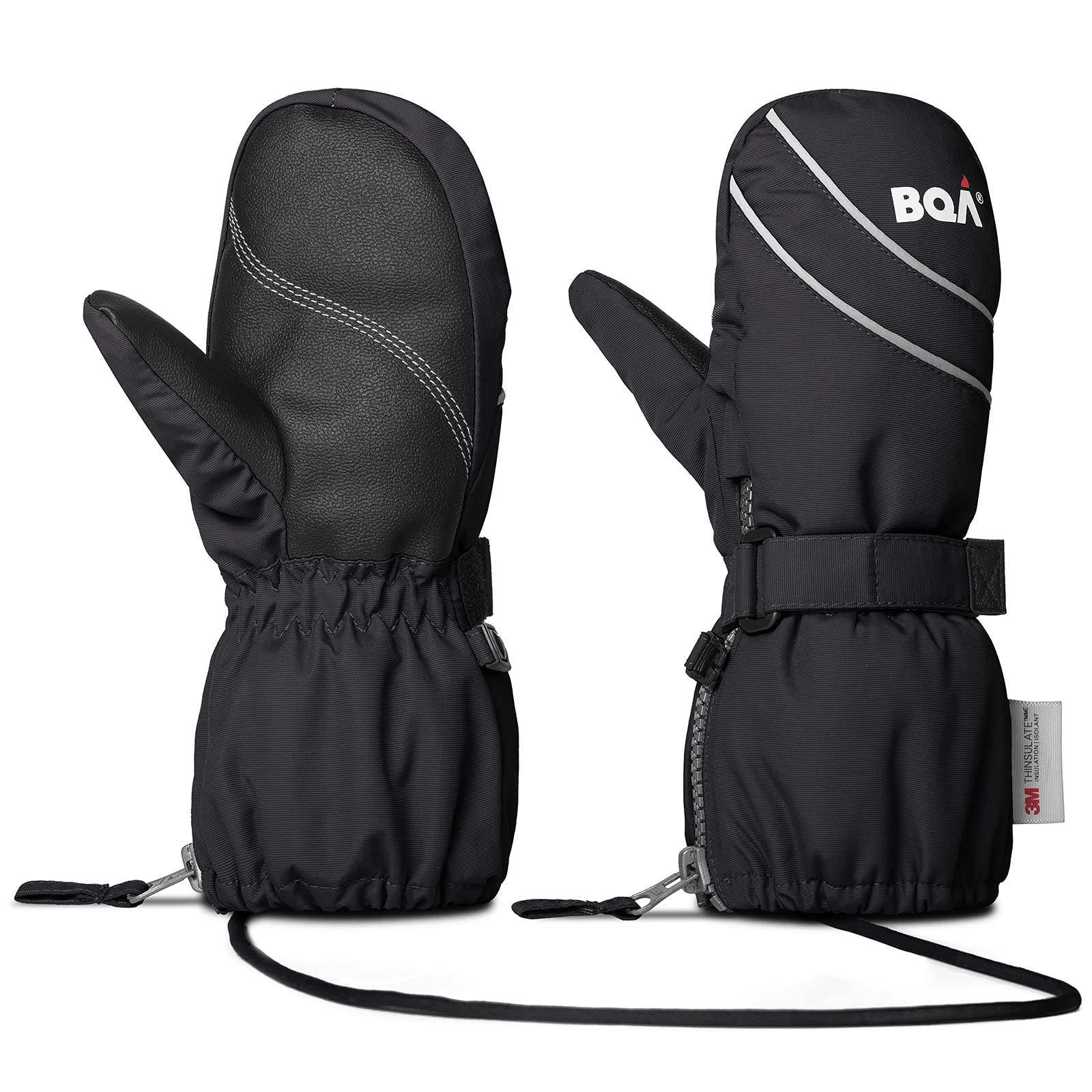 BQA Kids Ski Mittens Toddler Winter Snow Thinsulate Waterproof Mittens with Stri