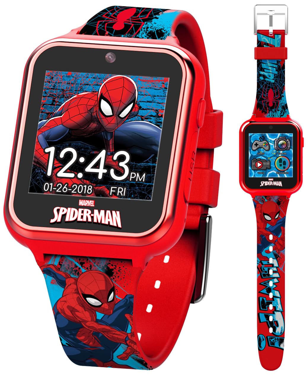 Accutime Marvel Spider-Man Red Educational Touchscreen Smart Watch Toy for Boys,