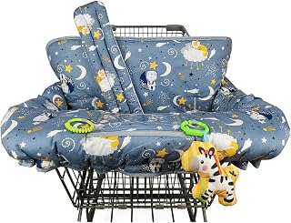 Shopping cart Cover, cart Cover for Babies, Padded high Chair Cover, Split Reversible seat Cushion, Cell Phone Pouch, Collection Pocket, Neutral for boy or Girl