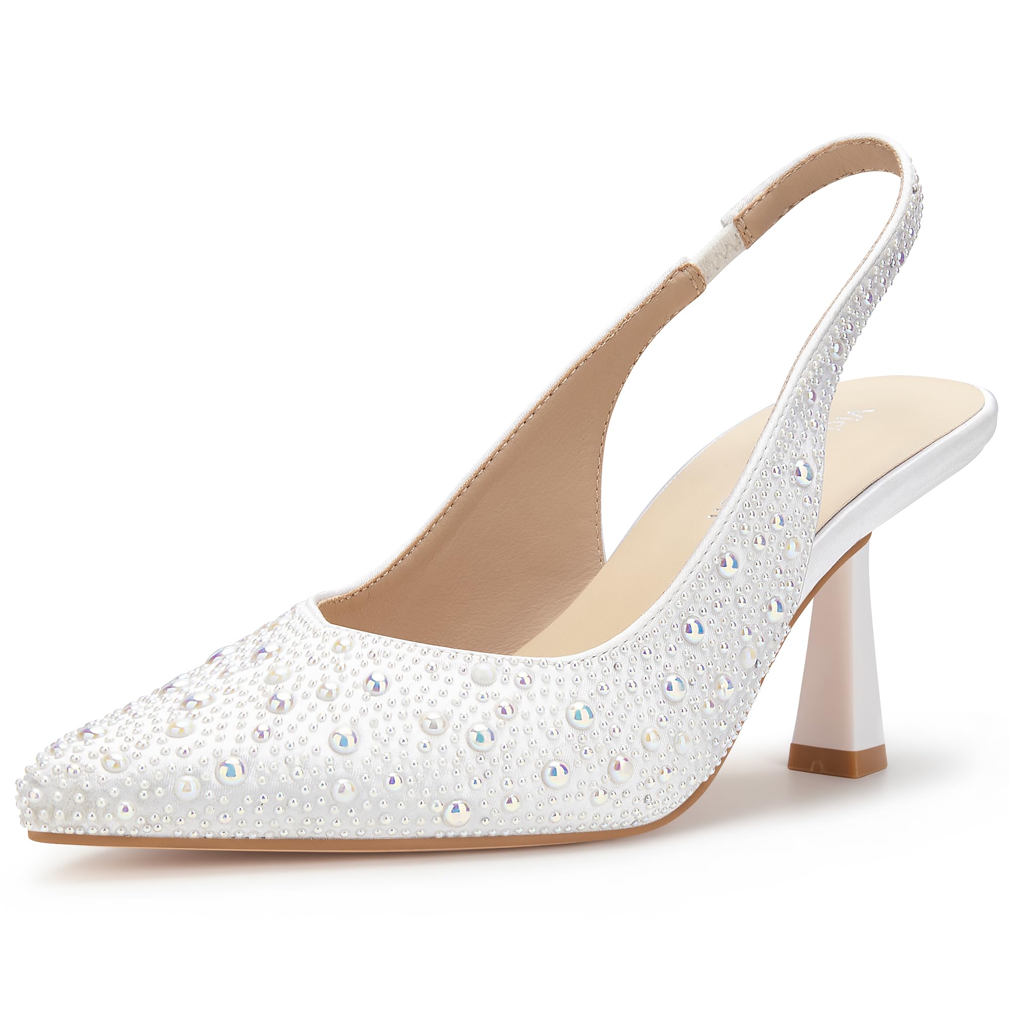 Women’s Wedding Shoes for Bride, 2.5 Inch Kitten Heels, Slingback Pumps, Rhinest