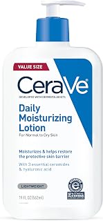 CeraVe Daily Moisturizing Lotion, Face and Body Lotion, Skin care, 19oz | Hyaluronic Acid, Lotion For Dry Skin, Skin Barrier Repair, Ceramide Moisturizer, For Men and Women, Fragrance Free, Oil-Free