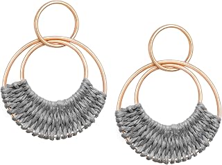 Raffia Hoop Earrings for Women Fun Boho Summer Beach Earrings Lightweight Handmade Straw Wicker Rattan Dangle Earrings Statement Geometric Round Drop Earrings