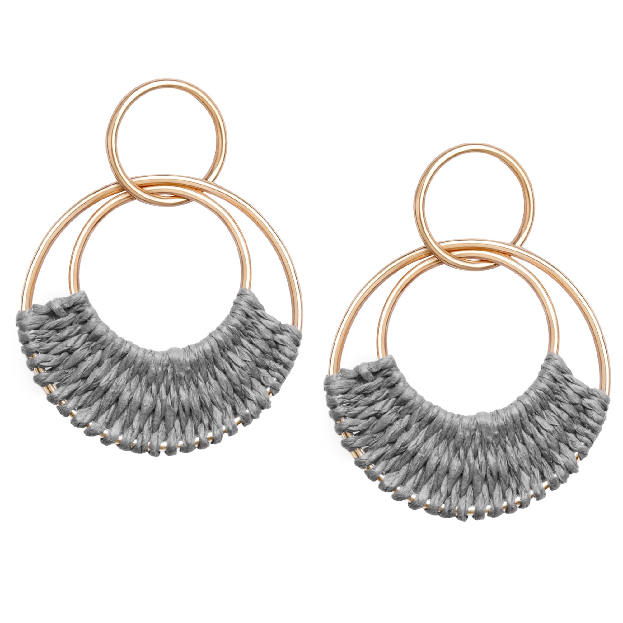 Raffia Hoop Earrings for Women Fun Boho Summer Beach Earrings Lightweight Handma
