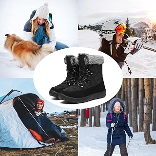 Botas de nieve para mujer, de moda, cálido, invierno, frío, con cordones, para nieve, ancho ancho, cálido, forro polar, botas de nieve fría al aire libre, Negro, 36.5 EU