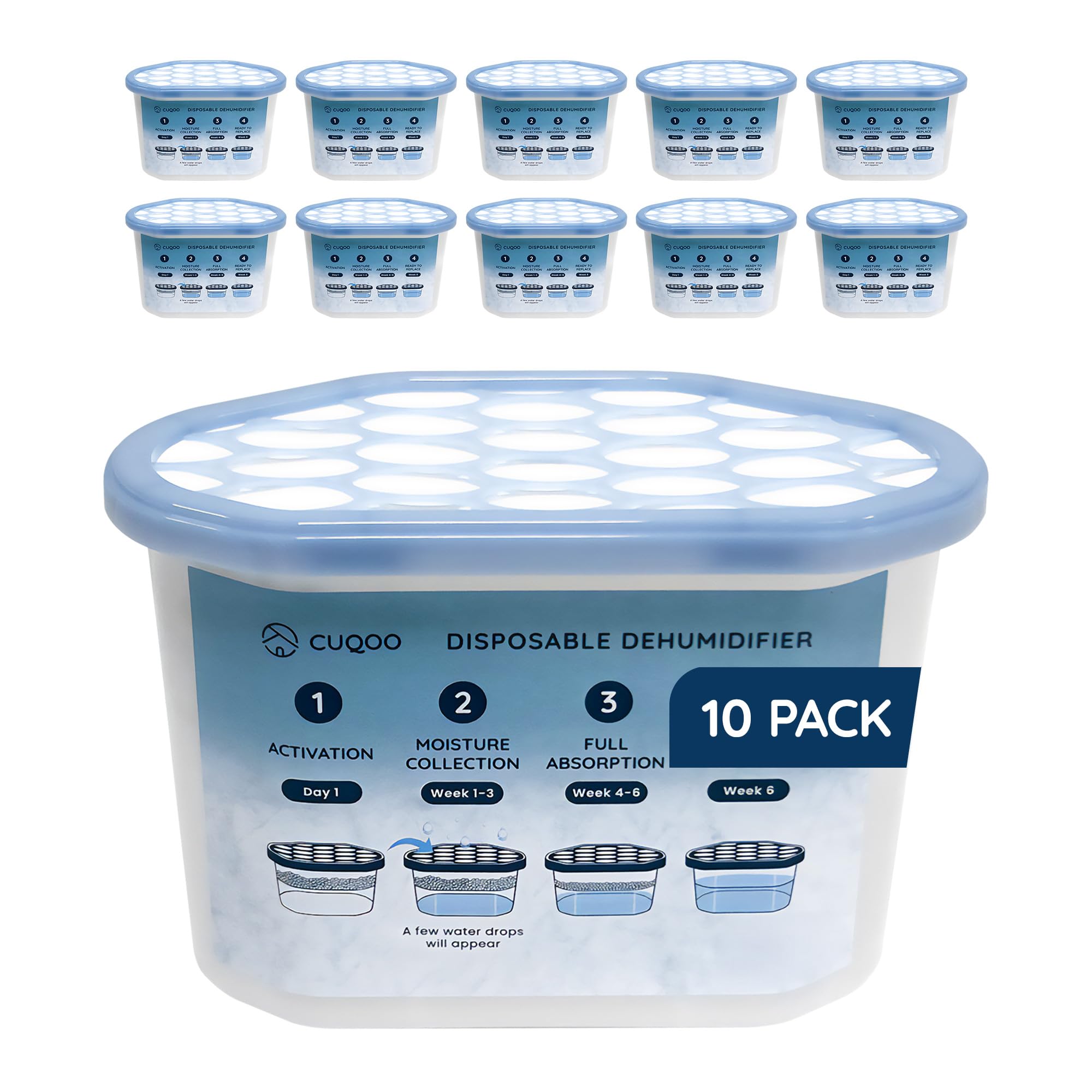 CUQOO Disposable Dehumidifier 500ml | Moisture Absorber Pack of 10 | MULTI-ROOM 