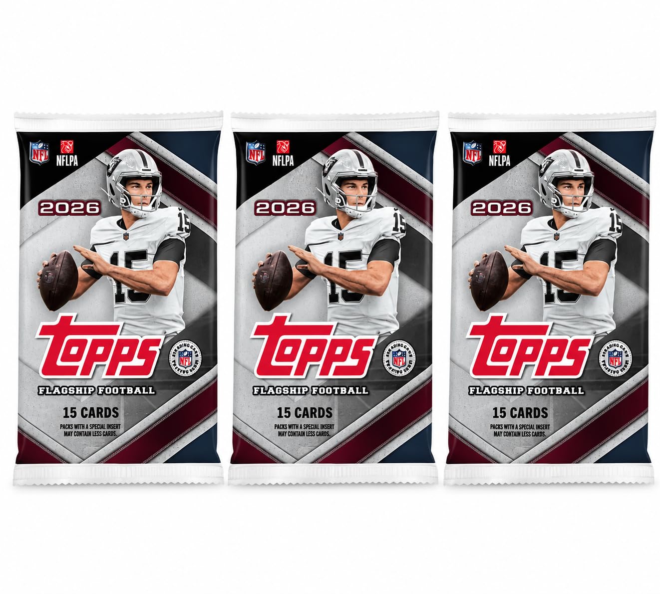 2026 Topps Flagship Football Trading Card Bundle, 3 Factory Sealed Packs, 45 Car