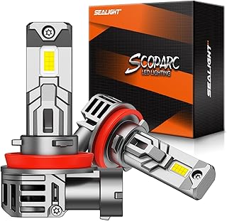 SEALIGHT H11 LED Headlight Bulbs, 40000LM 6500K Cool White Light Bulbs with Cooling Fan, 1:1 Mini Size H8 H9 H16 Led Headlight, 3 Min Plug-N-Play, H11 Halogen Replacement, Pack of 2