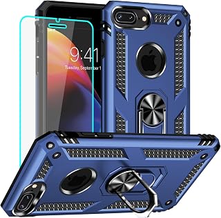for iPhone 8 Plus Case with Screen Protector, Yiakeng Military Grade Protective Cases with Ring for iPhone 8 Plus (Blue)