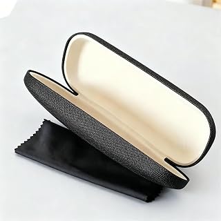 Black Hard Protective Case with Soft Interior and Cleaning Cloth, Size 15 x 6 cm, for Sunglasses and Sunglasses, Easy to Carry Design