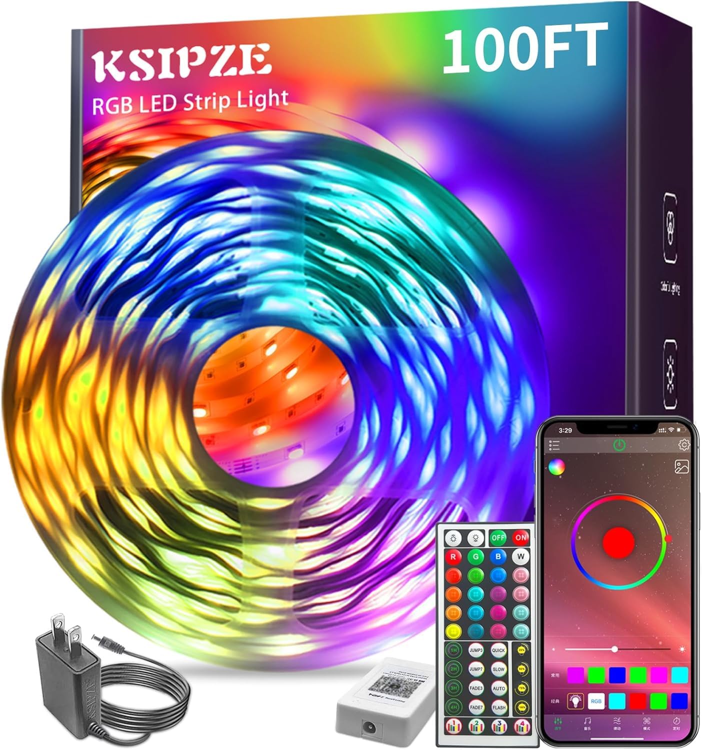 KSIPZE 100ft Led Strip Lights RGB Music Sync Color Changing Led Lights with Smar