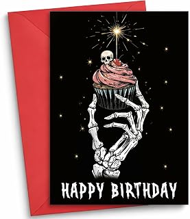 Gothic Skeleton Birthday Card Scary Cupcake Spooky October Birthday Cards | 5x7 Eco300GSM Paper Envelope Included Funny Bday Greeting Card With Sparkler Design Halloween Gifts For Men Women Best Friend