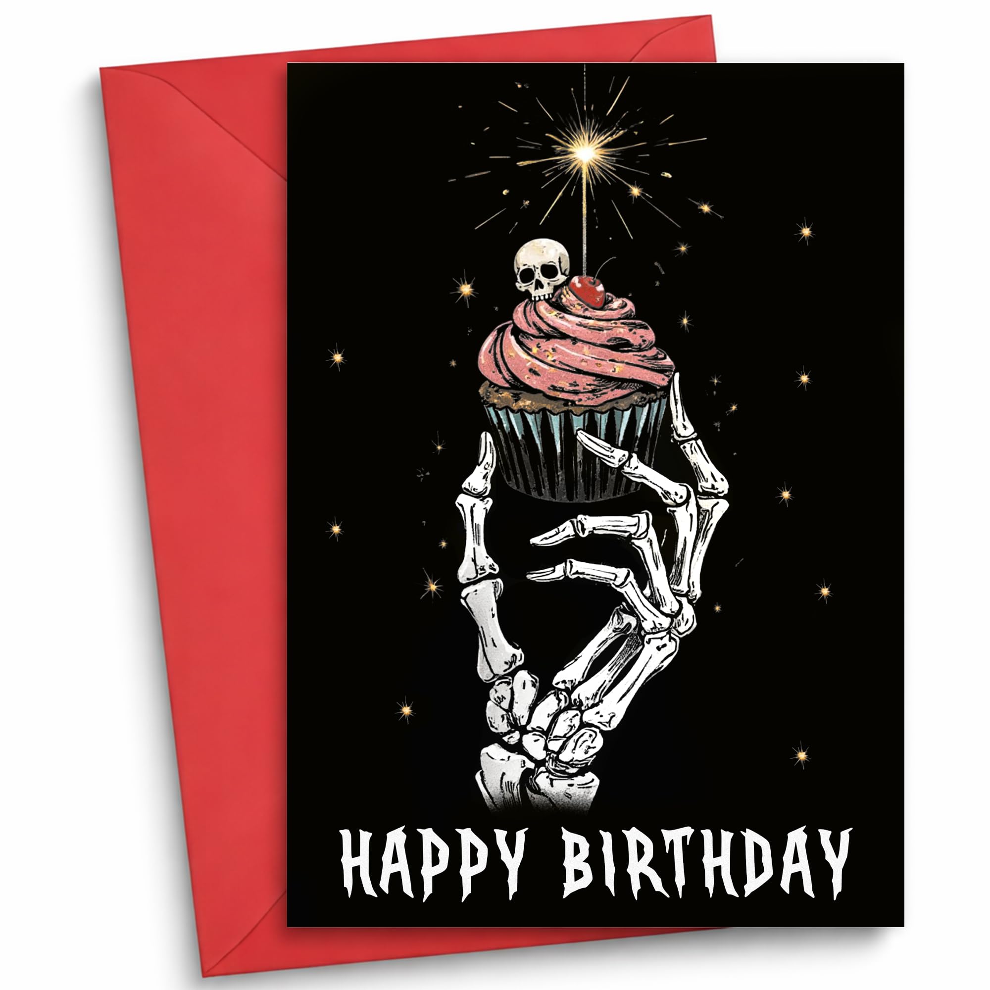 Gothic Skeleton Birthday Card Scary Cupcake Spooky October Birthday Cards | 5x7 