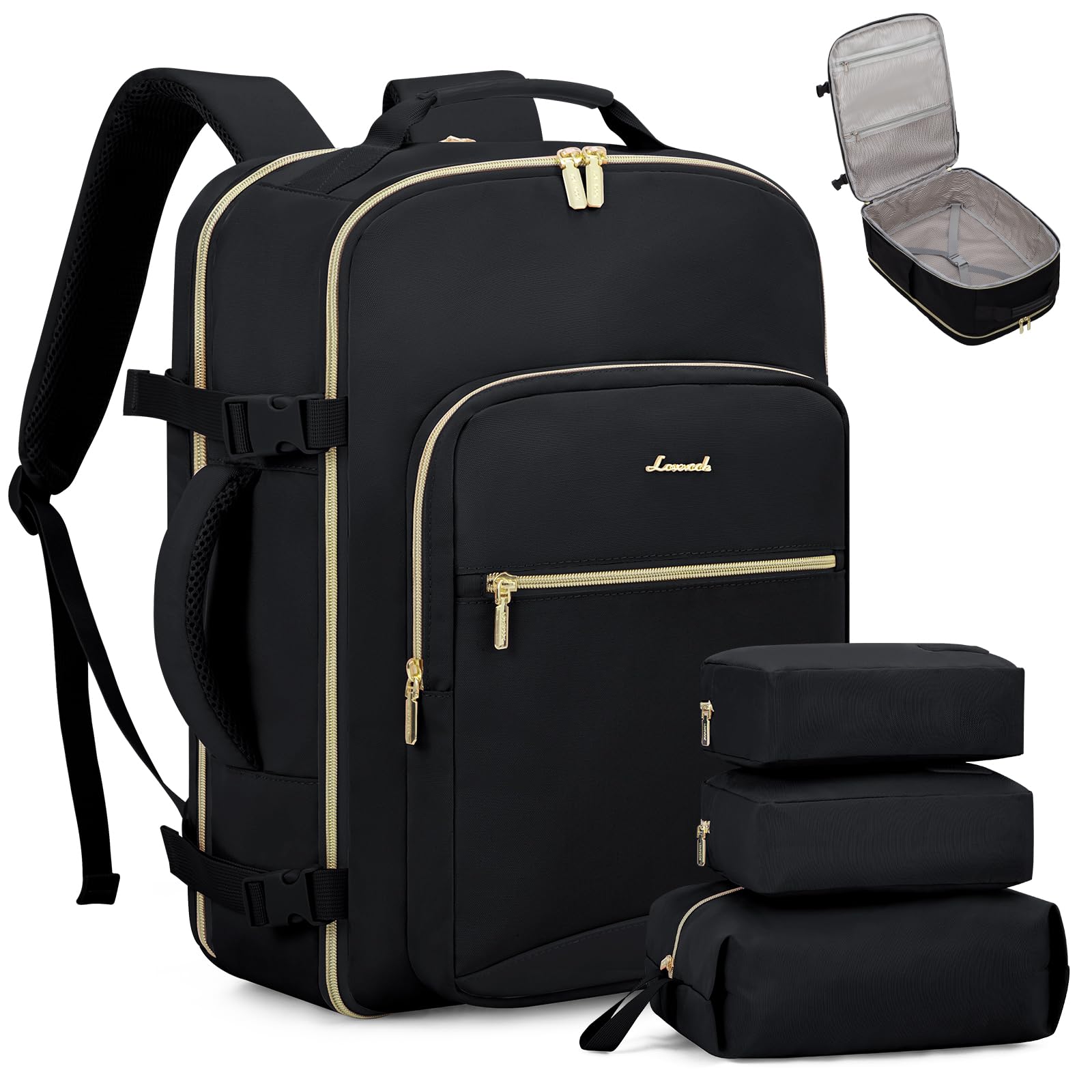 LOVEVOOK 40L Travel Backpack Flight Approved Carry on Backpack,3 Packing Cubes,W