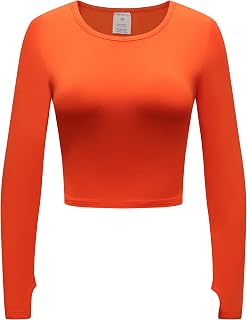 OThread & Co. 女性用長袖クロップトップ快適なサムホールシャツ ベーシックストレッチレイヤー