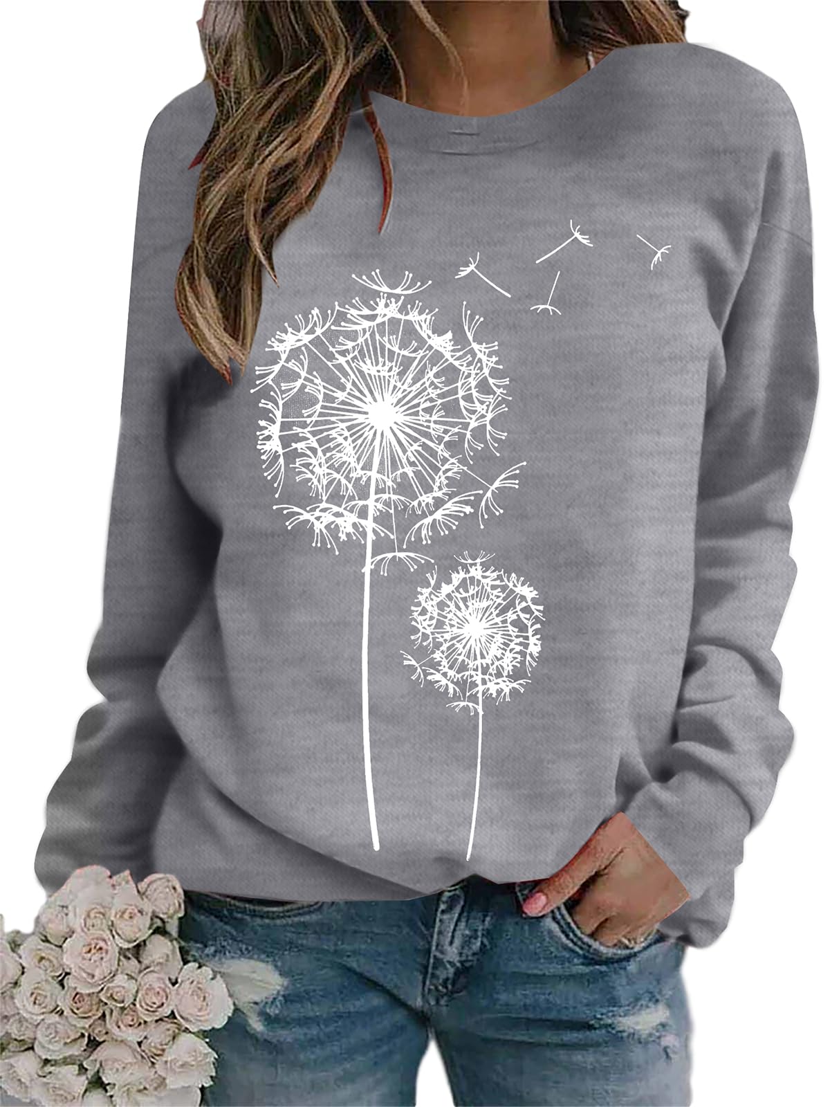 BANGELY Womens Dandelion Sweatshirt Hope Love Floral Graphic Shirt Casual Crewne