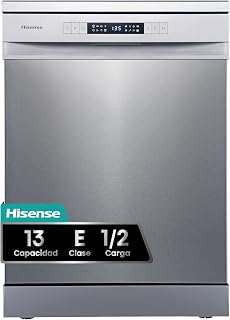 Hisense HS622E10X – Dishwasher 60 cm, Free Installation, 13 Serv. | AlxWxFn 84.5x59.6x60 cm, Inox, 1/2 Load (Manual), Quick Wash 30', Start Differ., Prog. Eco, Flex Baskets, Self-Cleaning