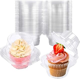NPLUX 50 Pack Individual Cupcake Containers Plastic Cupcake Boxes Stackable | Individual Plastic Boxes, Holders, Stackable Shape, Deep Cover, Carrier Use, for Birthdays, Bake Sales, Family Parties