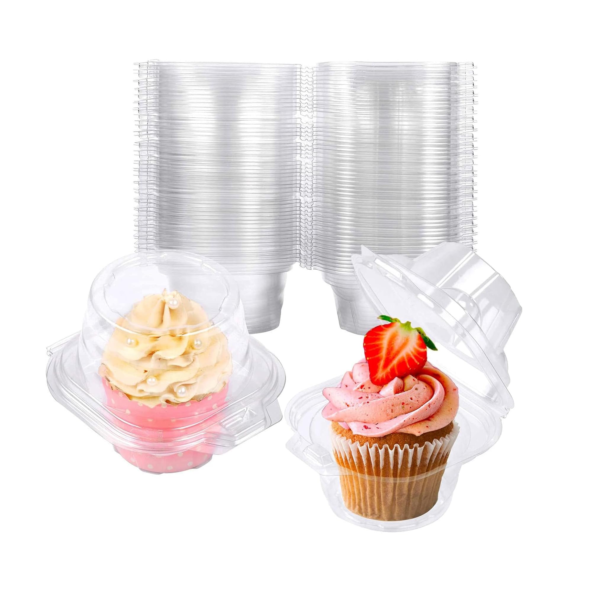 NPLUX 50 Pack Individual Cupcake Containers Plastic Cupcake Boxes Stackable | In
