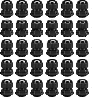 30PCS M20 20mm IP68 Waterproof Black Cable Glands, Waterproof Cable Glands for 6mm-12mm Cables, Nylon Compression Cable Gland with Locknut, Washer, and Rubber Seals for Electrical Applications