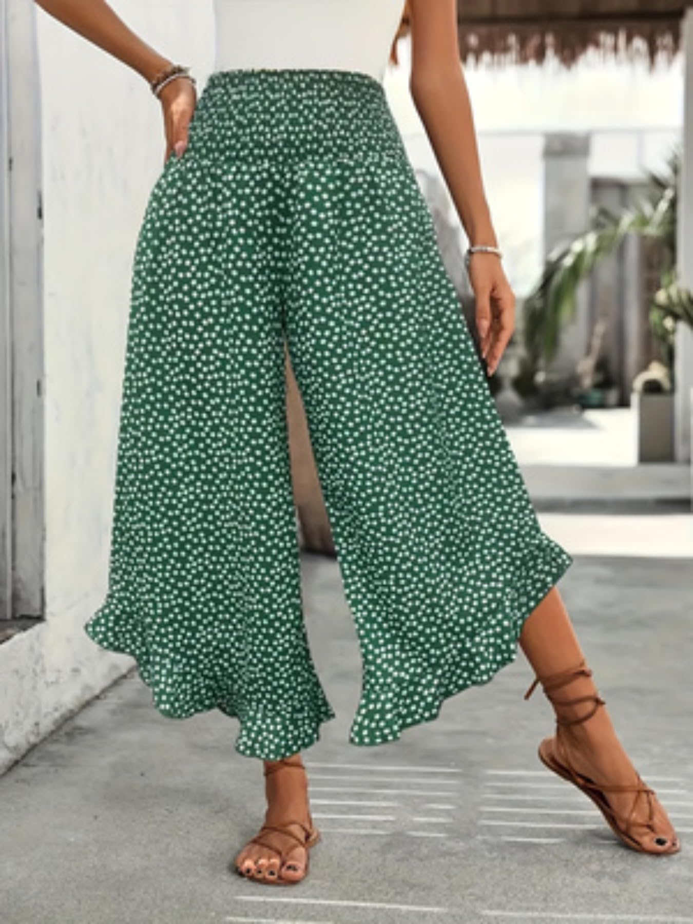 Women Summer Slim Pants Wide Leg Casual Comfortable High Waist Printed Pants