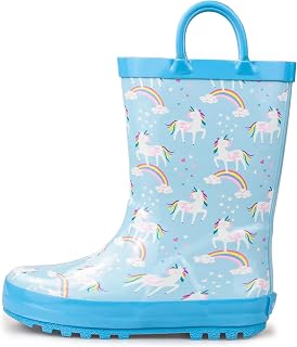 Hbxooxts kids Rain Boots, Toddler Rain Boots Waterproof Rubber Kids Rain Boots for Girls and Boys with Fun Patterns and Easy-On Handles
