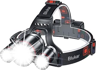 Blukar Head Torch Rechargeable,8000L Super Bright Headlamp-3 Lights 5 Modes | 4400mAh Capacity, 20 Hrs+ Runtime, IPX6 Waterproof, Adjustable Focus Durable Headlight for Running, Hiking,Fishing,Cycling
