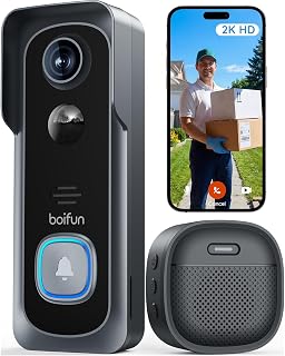 BOIFUN Video Doorbell Camera Wireless – No Subscription Required, 2K HD | 166° Wide View, HDR Night Vision, Motion Alerts, Two‑Way Audio & Battery Video Doorbell with Chime, 2.4 GHz Wi‑Fi Only