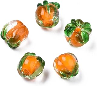 10Pcs Dark Orange Persimmon Glass Beads, Autumn Theme Handmade Lampwork Loose Beads, Jewelry Making Charm Bulk for Necklace Bracelet Earring Making and DIY Crafting, Hole: 1.2~1.8mm
