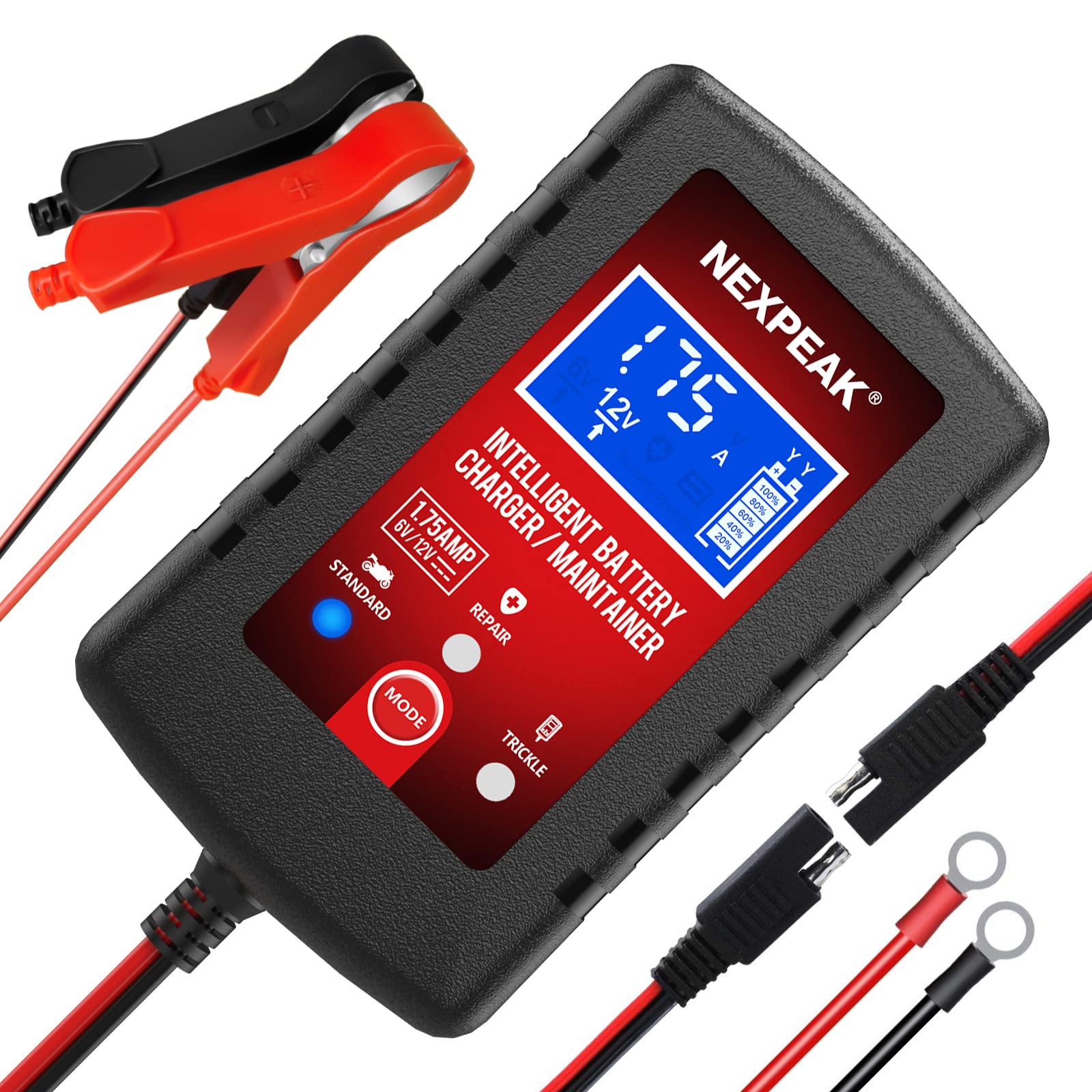 Car Battery Charger, 1.75Amp 6V &12V Smart Battery Trickle Charger | Fully autom