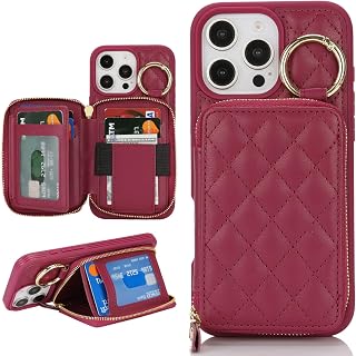 for iPhone 14 pro max Case Wallet with Card Holder-Dark red