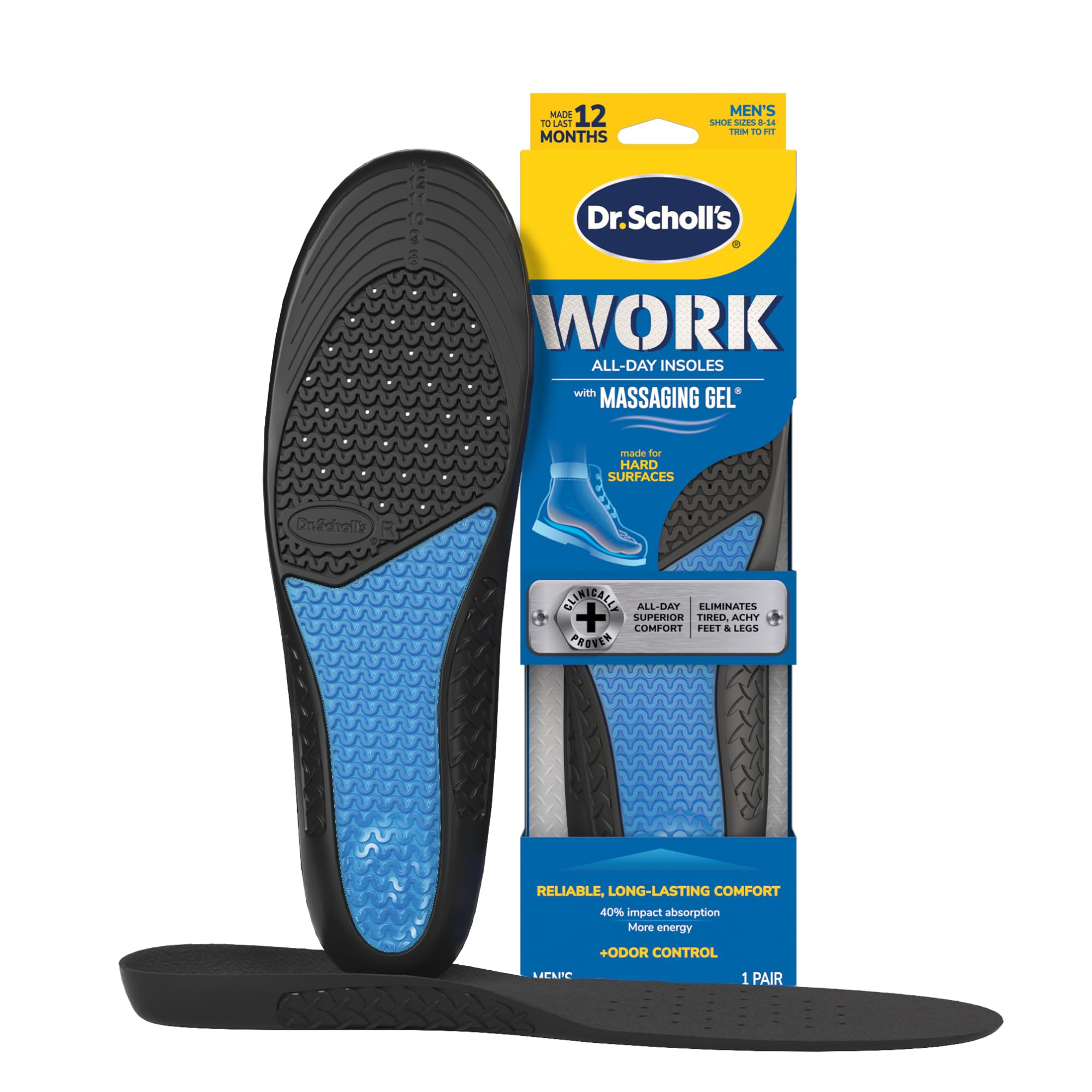 Dr. Scholl's Work All-Day Superior Comfort Insoles (with) Massaging Gel, Men, 1 