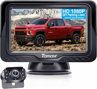 Reversing Camera Ease Setup Plug-Play - Color Clear Image Night Vision | HD 1080P No-Delay DIY Guide Lines Rear View Camera with Monitor Waterproof LED with On/Off Switch for Car/SUV/Truck Tomoia T1