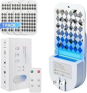 Fruit Fly Traps for Indoors, Plug-in Fly Trap Indoor with Bug Light, 6-Color & RGB Night Light, Flying Insect Trap Gnat Moths Traps for House Indoor Home (1 Devices + 7 Glue Cards)