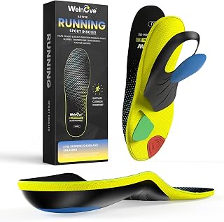 Welnove Plantar Fasciitis Relief Orthotics Insoles - Medium Arch Support - Comfort Insoles for Hiking Boot, Trainer, Sneaker - Black