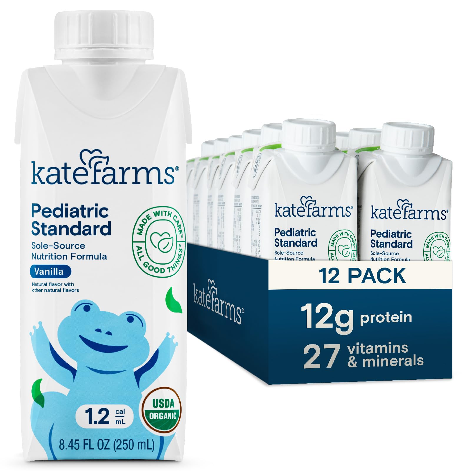 KATE FARMS Pediatric 1.2 High Calorie Shake, Vanilla, 12 Pack | Organic pediatri