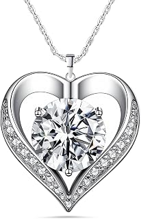 Moissanite Necklace for Women, 925 Sterling Silver Heart Necklace, Hypoallergenic Diamond Pendant Necklaces Jewelry Anniversary Brithday Gifts for Women Wife Girlfriend