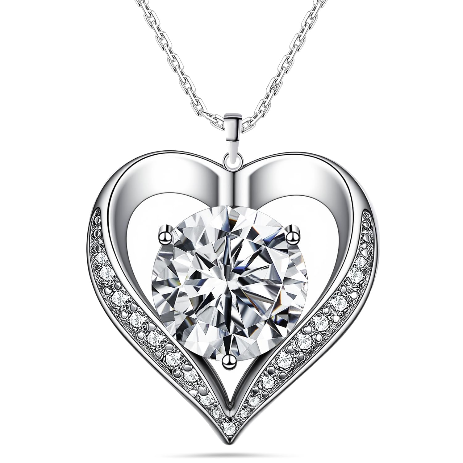 Moissanite Necklace for Women, 925 Sterling Silver Heart Necklace, Hypoallergeni