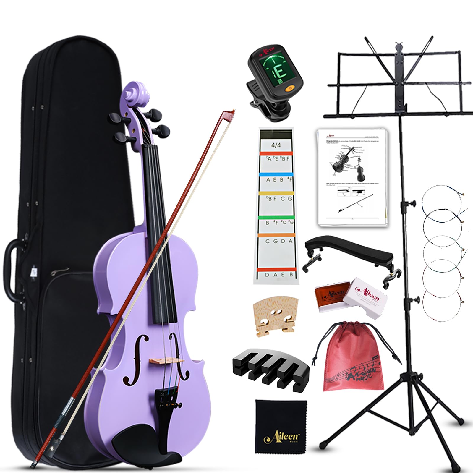 Aileen Violin 4/4 Full Size for Adults Beginners, Purple Fiddle Starter Kit for 