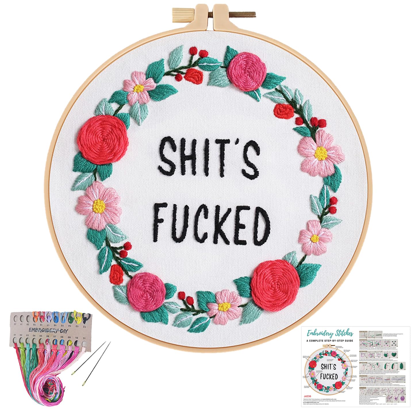Louise Maelys Funny Embroidery Kit for Beginners, Cross Stitch for Adults Flower